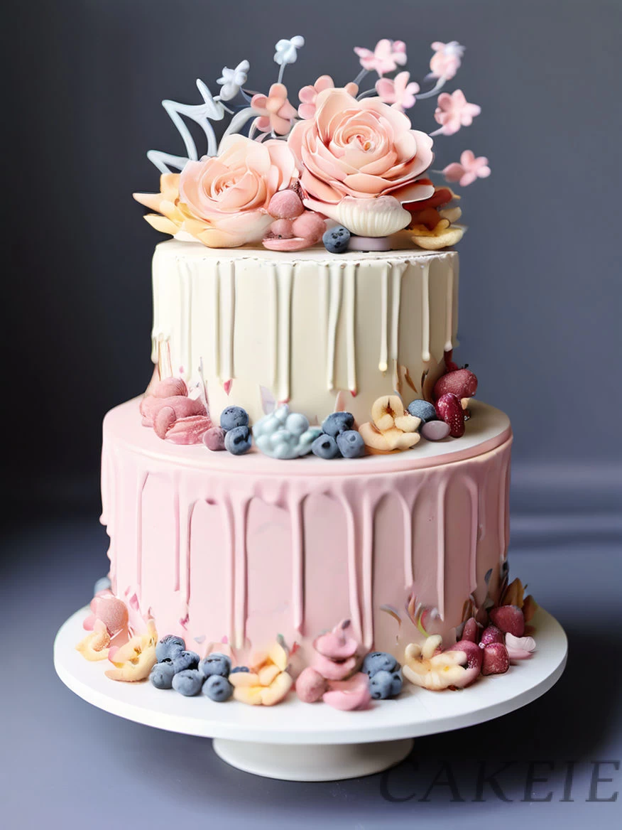 2 Tier Pink White Flower Cake